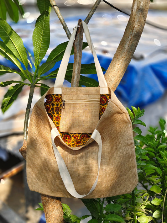 Jute Handcrafted Tote with Zipper inside